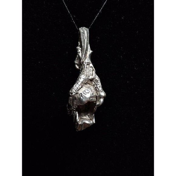 Vintage Eagle Claw Grabbing Skull Pendant Comstock Pewter Stamped Red Eyes Rare - Picture 5 of 6